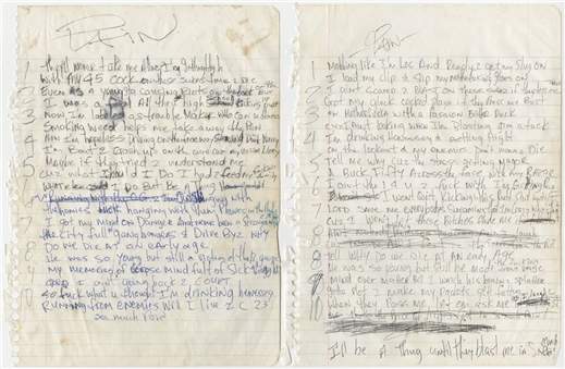 Tupac Shakur Hand Written 2 Page Lyrics To "Pain" Written For Movie "Above The Rim" (JSA LOA)